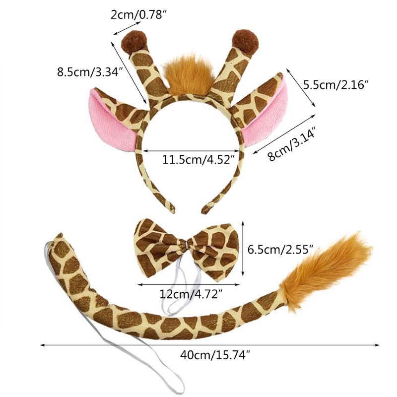 Treeling 3 ชิ้น เทศกาล ปาร์ตี้ ยีราฟ ผม ห่วง หาง ผูก ชุดที่คาดผม ฮาโลวีน คริสต์มาส เครื่องแต่งกาย คอสเพลย์ ที่คาดผม