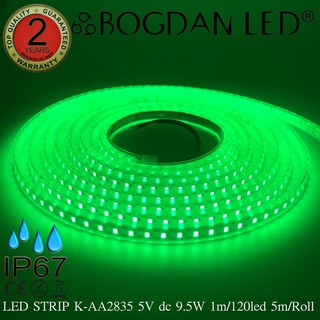 LED STRIP K-AA2835-120-GREEN DC-5V 9.5W/1M IP67 ยี่ห้อBOGDAN LED แอลอีดีไฟเส้นสำหรับตกแต่ง 600LED/5M 47.5W/5M Grade A