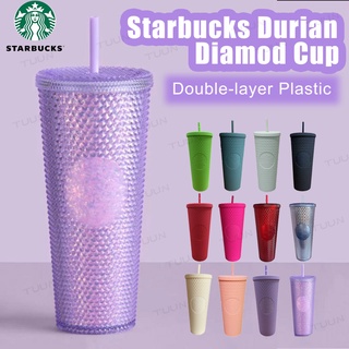 🔥พร้อมส่ง🔥starbucks cup ไทย starbucks แก้ว หนามแก้วสตาร์บัคส์ของแท้ หนามด้วยฟาง 24oz Diamond Studded Tumbler【Goob】