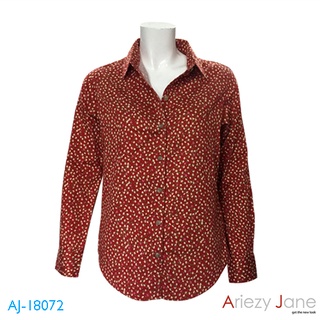 Ariezy Janeเสื้อเชิ้ต แขนยาว ลายดอกไม้ สีแดง AJ-18072 B