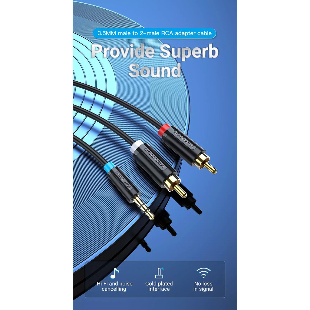 Vention Audio Cable 3.5MM Male to 2 Male RCA Adapter Cable HiFi For Laptop Cellphone Desktop (3.5mm 