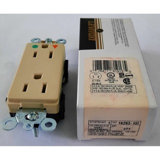 เต้ารับ US ปลั๊ก Leviton 16262-IGI, Hospital Grade, Decora Plus Duplex Receptacle, 15 Amp 125 Volt (Ivory)