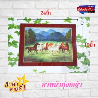 ภาพมงคล ภาพติดผนัง ภาพม้ามงคล ม้าทุ่งหญ้า ขนาดภาพ 18x24นิ้ว เคลือบเรซิน สวย เงา งาม