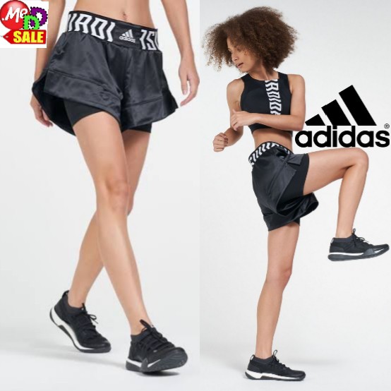 Adidas - ใหม่ กางเกงขาสั้นใส่ออกกำลังกาย กีฬามวย  มีซับในรัดรูป 2-IN-1 ADIDAS BOXING TKO SHORTS EA32