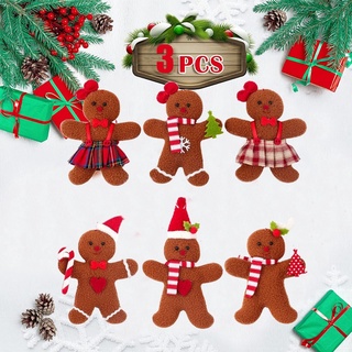 3Pcs Cute Gingerbread Man Doll / Christmas Tree Hanging Pendants Ornaments X-mas Party Supplies