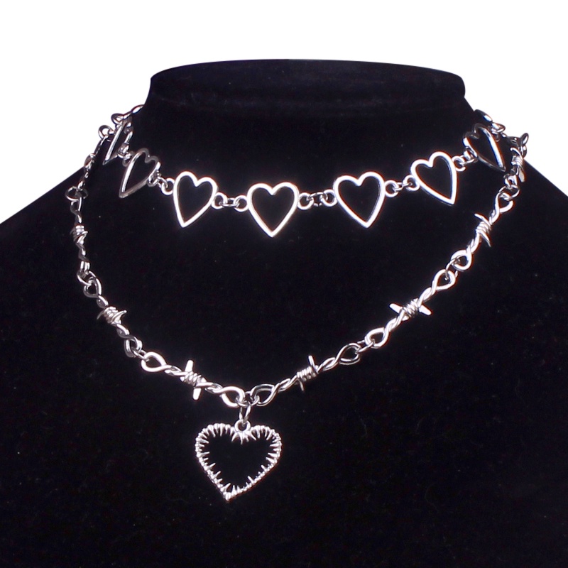 Punk Goth Grunge Cool Heart Thorns สร้อยคอผู้หญิงโบฮีเมีย Layered Hollow Heart Collar Chokers สร้อยคอเครื่องประดับอุปกรณ์เสริม di349