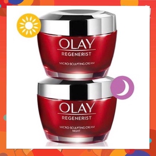 โอเลย์  Olay แพ็คคู่ 🔥 (แพ็คเกจใหม่) รีเจนเนอรีส ไมโคร-สกัลป์ติ้ง ครีม 50g+ไนท์ครีม 50 g