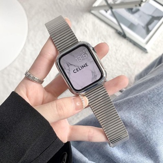 เข้ากันได้กับ iwatch series 7654321Se สายนาฬิกาข้อมือสเตนเลส + เคสป้องกัน Tpu สําหรับ iwatch 45 41 มม.