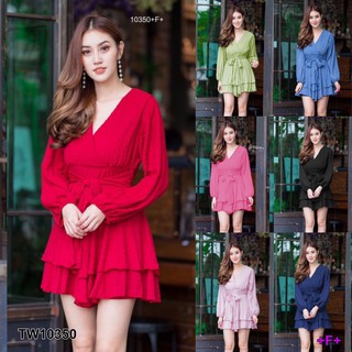 J10350 Jumpsuit จั๊มสูทสั้น คอวี แขนยาว Short jumpsuit, V-neck, long sleeves