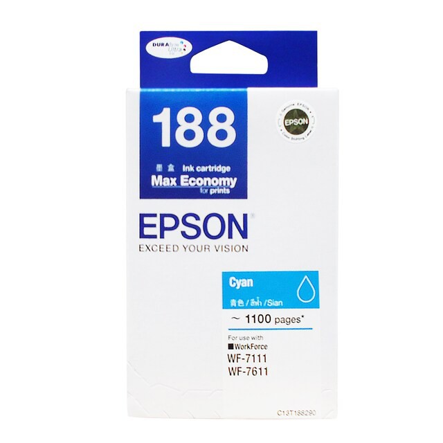 EPSON  T188290  C13T188290 CYAN สีฟ้า แท้ศูนย์+ของใหม่ปริ้นเตอร์อิงค์เจ็ท EPSON WorkForce WF-7611 ปร