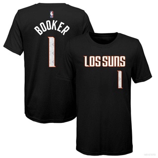 เสื้อยืดแขนสั้น คอกลม พิมพ์ลาย NBA Suns No.1 Booker Jersey Fan ทรงหลวม สําหรับผู้ชาย และผู้หญิง