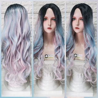 wigวิกผมลอน80cmสีพาสเทลฟ้าชมพูpinkblue(พร้อมส่ง)​