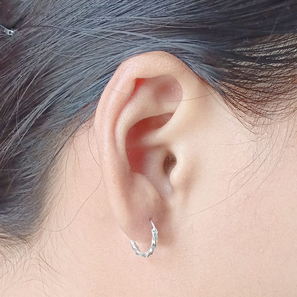 ต่างหูห่วงเงินแท้ Spiral Hoop Earrings 92.5% (ห่วงเกลียว 1.5 มิลลิเมตร)
