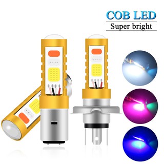 1 หลอด super bright H4 ไฟหน้า Ba20D P15D เหมาะสำหรับรถจักรยานยนต์ Cob Chip 3 สี Rgb ไฟหน้าหลอดไฟ 12V