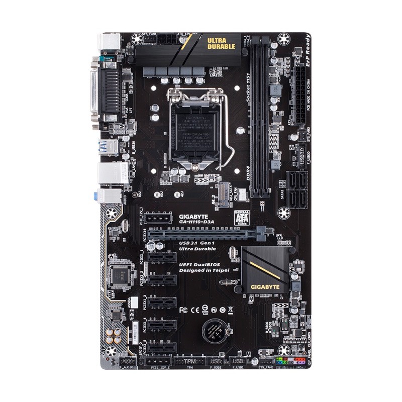 เมนบอร์ดสำหรับขุด GIGABYTE H110-D3A LGA1151 พร้อมส่ง (ใส่การ์ดจอได้ 6ใบ)