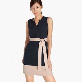 Pomelo - Two Tone Tie Waist Sleeveless Dress - Navy - Size  S