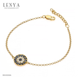 Lenya Jewelry สร้อยข้อมือข้อมือเงินแท้ 925 ชุปทองคำ ประดับด้วย ไพลิน(Blue Sapphire) ล้อมด้วยคิวบิกเซอร์โคเนีย