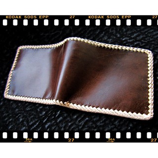 กระเป๋าสตางค์หนังฟอกฟาดถัก vintage wallet  cow craft man lacing