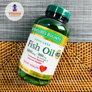 Fish Oil Nature’s Bounty 1400 mg. And 980mg of Omega3. ขนาด130 softgelsพร้อมส่ง หมดอายุ03/2024