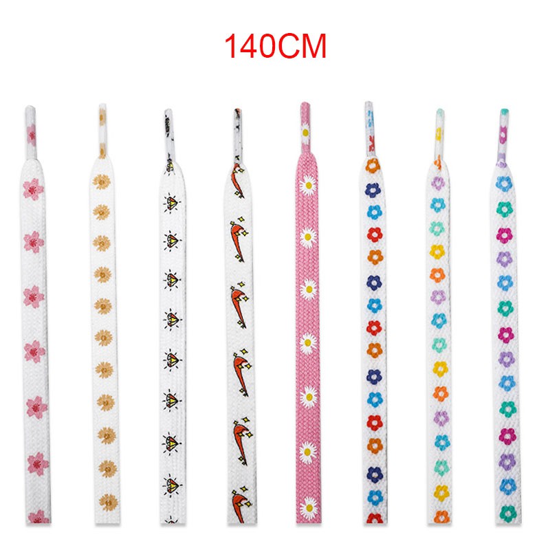 เชือกผูกรองเท้า ลายดอกไม้ สีรุ้ง 1 คู่ 140 ซม.