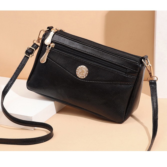 Hitam Lahore WOMEN& 39;S SELEMPANG BAG TA091B5 หนังพรีเมี่ยมสีดํา FASHION PARTY KOREA ORI BATAM