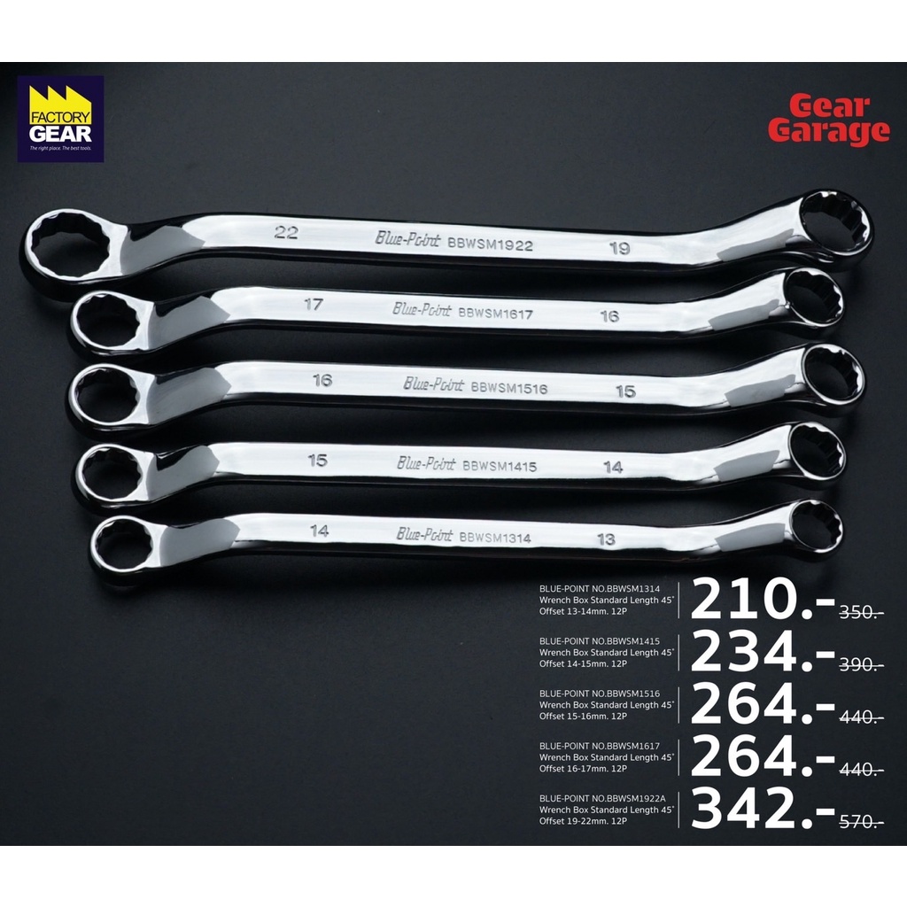 BLUE-POINT NO.BBWSM1314-1415-1516-1617-1922 Wrench Box Standard Length 45˚ Offset 13-14mm. 12PA(ACC) Factory Gear Gerage