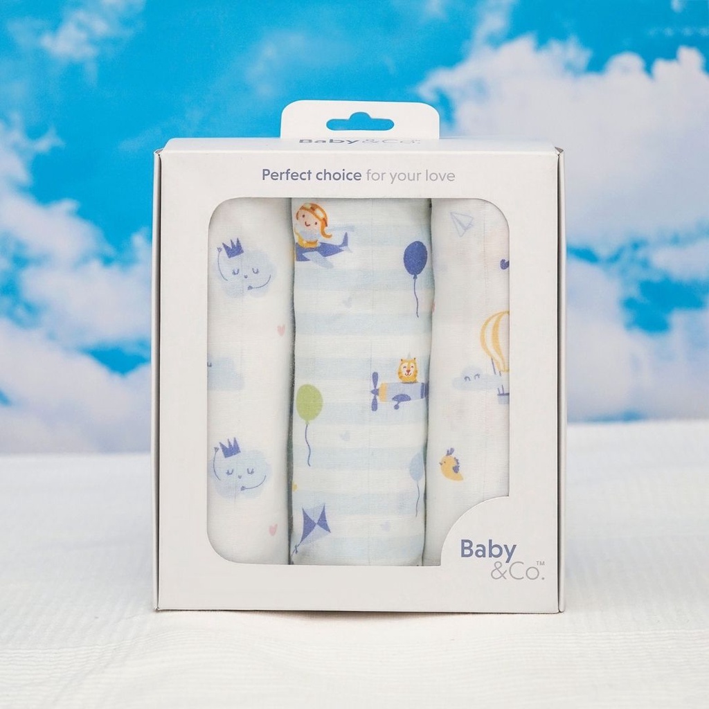 Baby & Co. (Up,Up,Up Collection) Nursing Cloth ผ้าอ้อมมัสลินคอตตอนขนาด 30" บรรจุ 3 ชิ้น