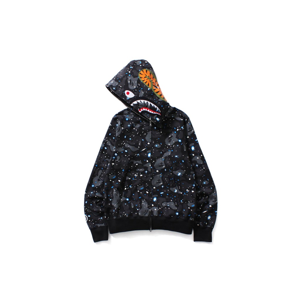 เสื้อหนาวผู้ชาย เสื้อฮู้ด BAPE Space Camo Shark Full Zip Hoodie มือสอง เรืองแสงได้ในที่มืด Size M ขอ