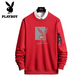 Playboy เสื้อกันหนาวลําลอง คอกลม สีพื้น แฟชั่นสําหรับผู้ชาย