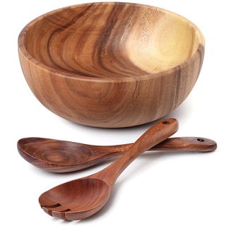 Wooden Salad Bowl-Large 9.4 Inch Acacia Wood Salad Wooden Bowl with Spoon, Can Be Used for Fruit, Salad