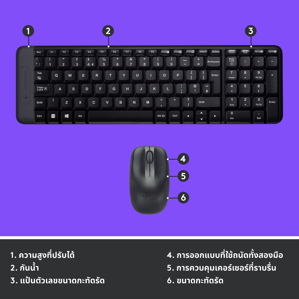 Logitech MK220 Wireless Combo ชุดคอมโบคีย์บอร์ดและเมาส์ไร้สาย For Windows,แบตเตอรี่ 24 เดือน, เข้ากันได้กับ PC, แล็ปท็อป