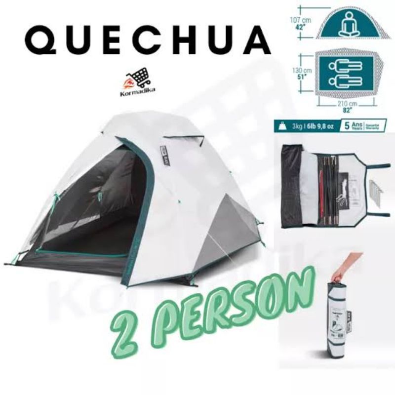 เต็นท์ นอน 2 คน QUECHUACAMPING TENT MH100 FRESH & BLACK - 2 PERSON