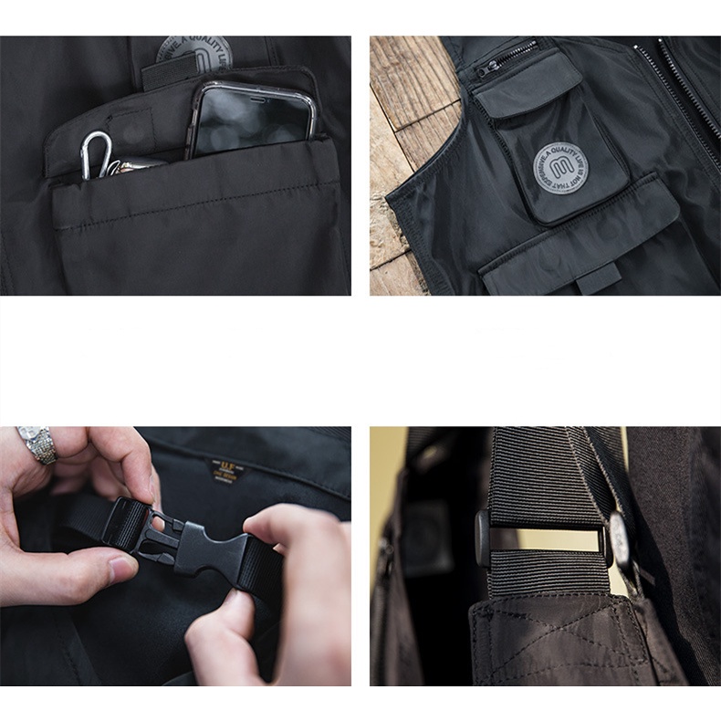 Retro Young Men เครื่องมือกลางแจ้ง Tough Guy ญี่ปุ่น Multi-Functional ยุทธวิธีเกราะเสื้อกั๊กแขนกุดผู้ชาย Dual-U - รูปที่ 3