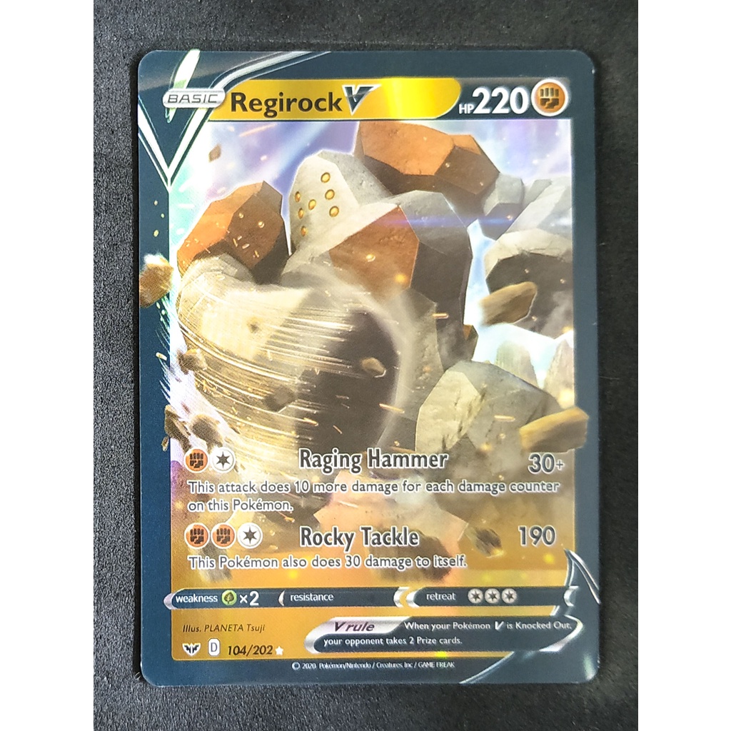 Regirock V Card เรจิร็อก 104/202 Pokemon Card Gold Flash Light (Glossy) ภาษาอังกฤษ