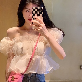 Suxi เสื้อชีฟอง คอสี่เหลี่ยม แขนสั้น เปิดไหล่ สไตล์ฝรั่งเศส สําหรับผู้หญิง