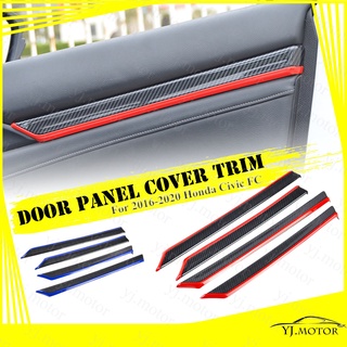 แถบคาร์บอนไฟเบอร์ สีแดงมันวาว สําหรับ 2016-2020 Honda Civic FC Door Panel Strip Trim