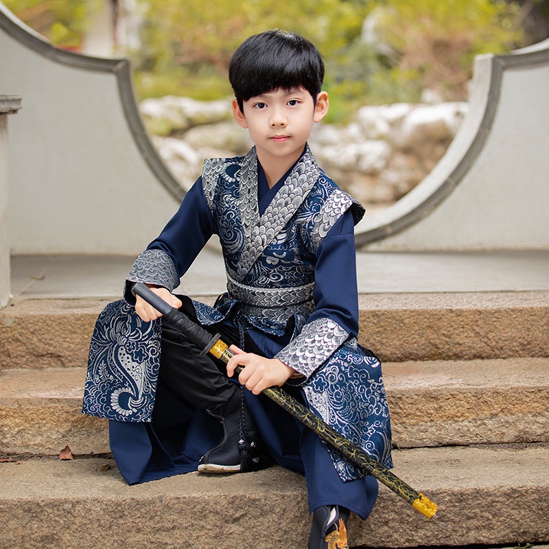 ชุดเครื่องแต่งกาย ชุดชาวฮั่น สไตล์จีนโบราณ ระดับไฮเอนด์ แฟชั่นฤดูใบไม้ร่วง สําหรับเด็กผู้ชาย