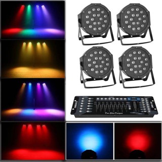 ยกชุดไฟพาร์ 18LED (RGB) รุ่น 1IN1 ไฟพาร์ 4 ตัว+บอร์ด DMX-512 เซ็ทพร้อมใช้งาน ไฟปาร์ตี้ ไฟพาร์ ไฟดิสโก้