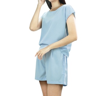 โปรโมชั่น : haas ชุดเซ็ตผู้หญิง เบลาส์แขนสั้น กางเกงขาสั้น สีพื้น HSET009