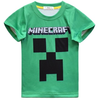 เสื้อยืดแขนสั้น ผ้าฝ้าย ลายการ์ตูน Minecraft แฟชั่นฤดูร้อน สําหรับเด็กผู้ชาย 2021