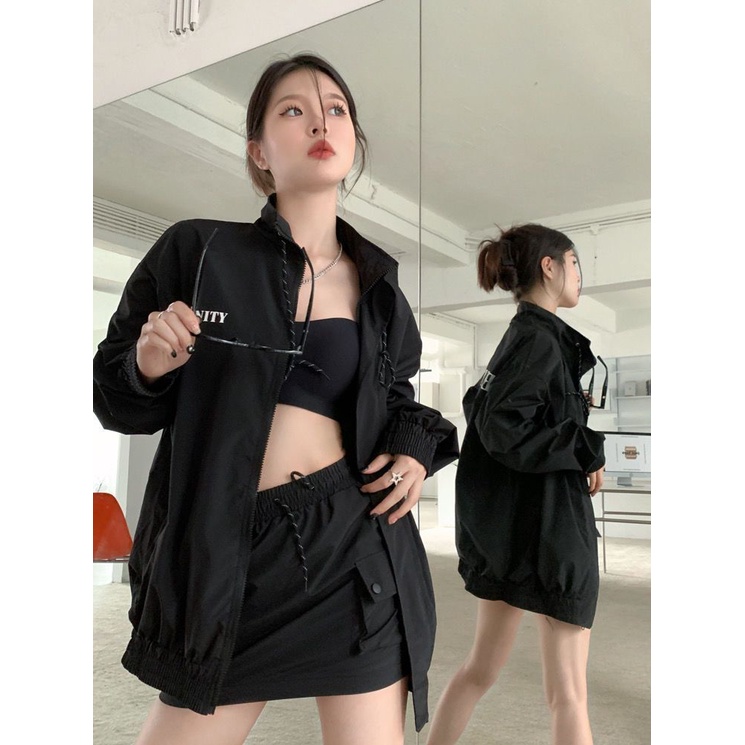 เสื้อแจ็กเก็ตกระโปรงสั้น ลําลอง สองชิ้น เหมาะกับการเล่นกีฬา สําหรับสตรี