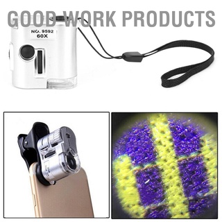 Good work products 60X กล้องจุลทรรศน์แว่นขยายมีไฟ Led ขนาดมินิสําหรับตรวจจับ