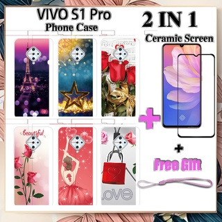 2 IN 1 VIVO S1 Pro เคสโทรศัพท์ พร้อมกระจกนิรภัย เซรามิค ป้องกันหน้าจอ โค้ง ฟิล์มนิรภัย โรแมนติก