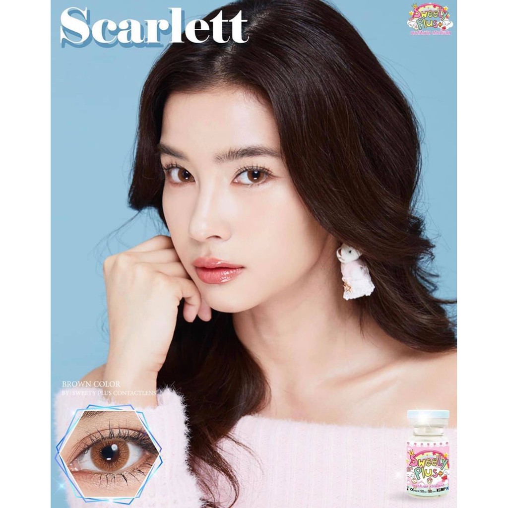 คอนแทคเลนส์ (สายตา -600) Scarlett  สีน้ำตาล ยี่ห้อSweety plus Dia 14.5