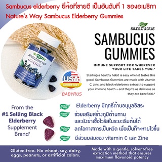 Natures Way Sambucus Elderberry Gummies with Vitamin C &amp; Zinc, Gluten Free, Vegetarian, 60 Gummies