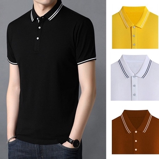 Men's Shirt Stand-up Collar Polo Shirt Business Solid Color POLO Shirt Short-sleeved Plus Size Cotton T-shirt
