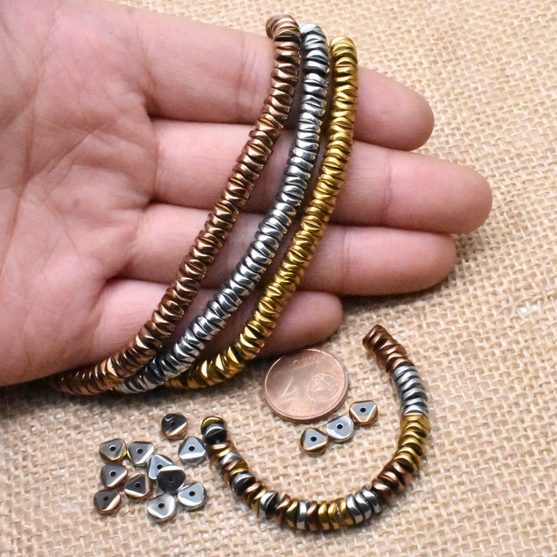 4 มม.6 มม.Handmade เครื่องประดับทํา Spacer ลูกปัดสีดํา Hematite หินลูกปัดแบนหลวม Spacer ลูกปัดสําหรับเครื่องประดับทํา DIY