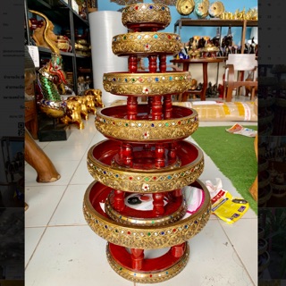 ขันโตกชุด สีทองเก่า สไตล์โบราณ 6 ชั้น