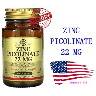 [Hot Sale!!!] Solgar, Zinc Picolinate, 100 Tablets, สังกะสี