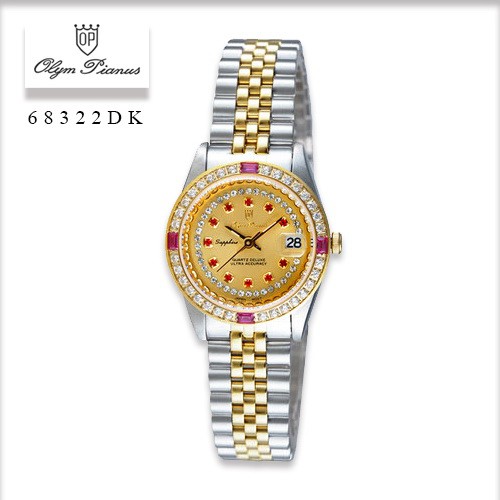 นาฬิกาข้อมือผู้หญิง OP Olym Pianus สายสองกษัตริย์ รุ่น 68322-403E (หน้าทอง-ทับทิมแดง)